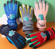 Children's windproof and waterproof double-layer warm winter ski gloves