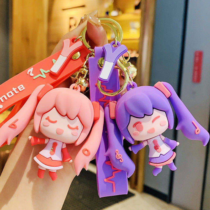 2Pcs Creative Hatsune Miku  keychain  school bag pendant car chain male and female doll small gift