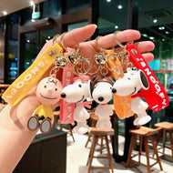 Set of 4 Creative  keychain cartoon personalized school bag pendant car chain  small gift Snoopy