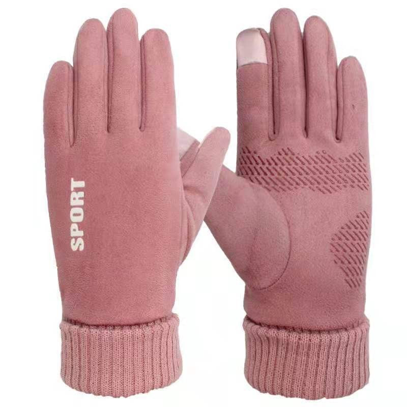 Warm gloves suede men's and women's velvet outdoor cycling and driving anti-slip autumn and winter gloves