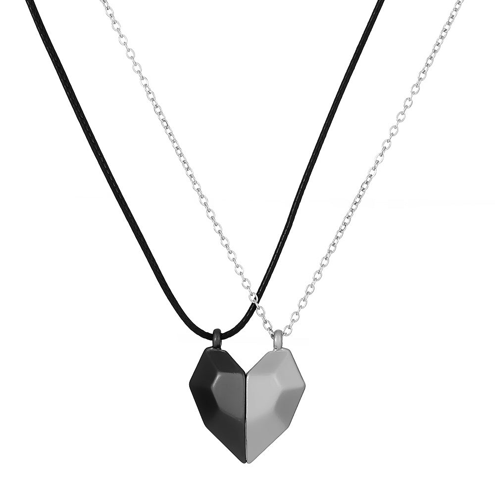 Heart necklace  Heart shaped couple necklace set Black necklace  Magnetic