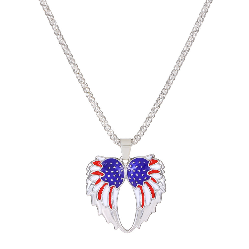 American Independence Day Series Necklace Set Fashionable and Simple Diamond Wings Love Pendant Clavicle Chain