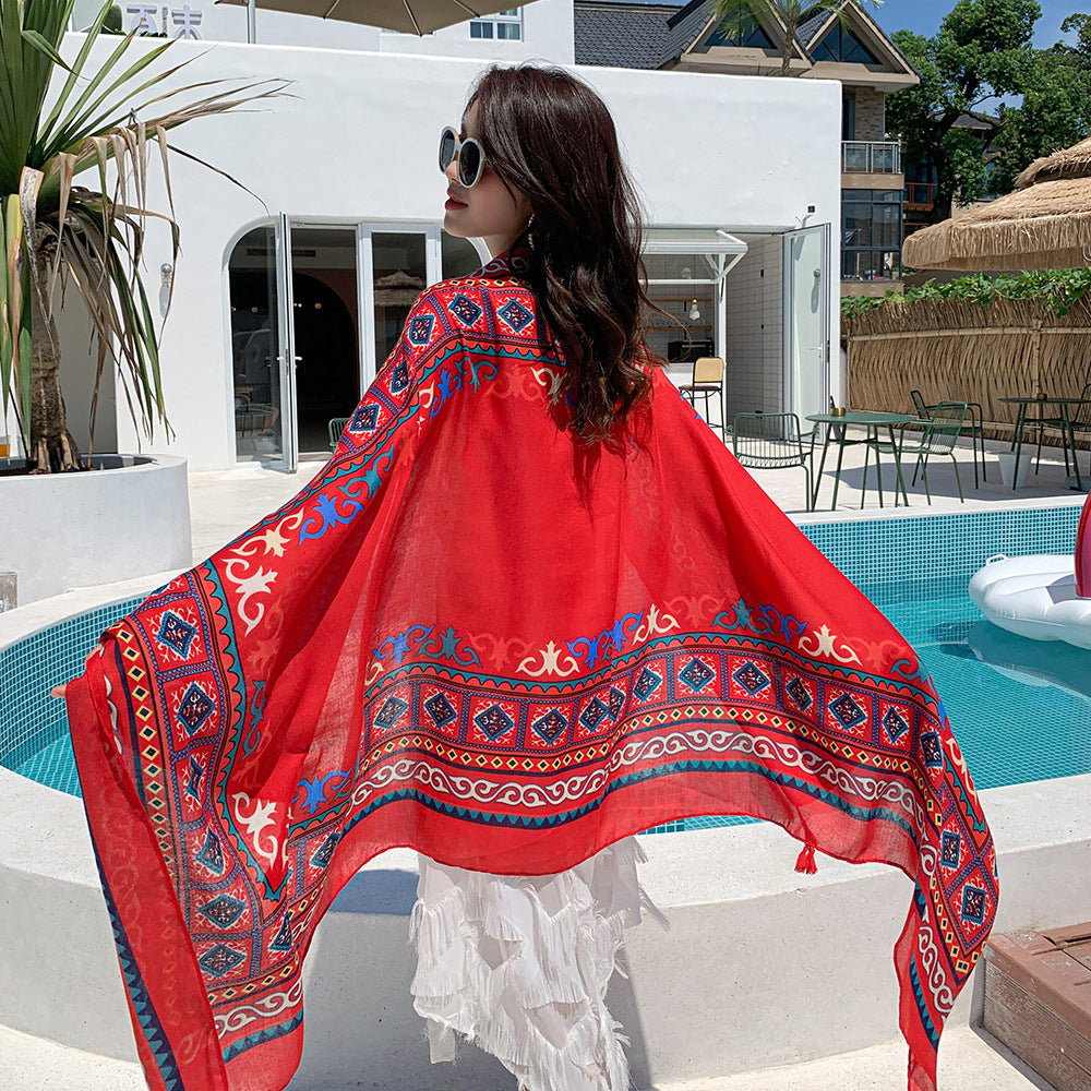 Over Size Beach scarf Swim Suit Cover Up Bikini Cover Large Long Vacation Scarf Bohemian Style