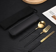 Load image into Gallery viewer, Spoon and Fork Chopsticks Cutlery Set Flatwear Set Stainless Steel 3in1    002
