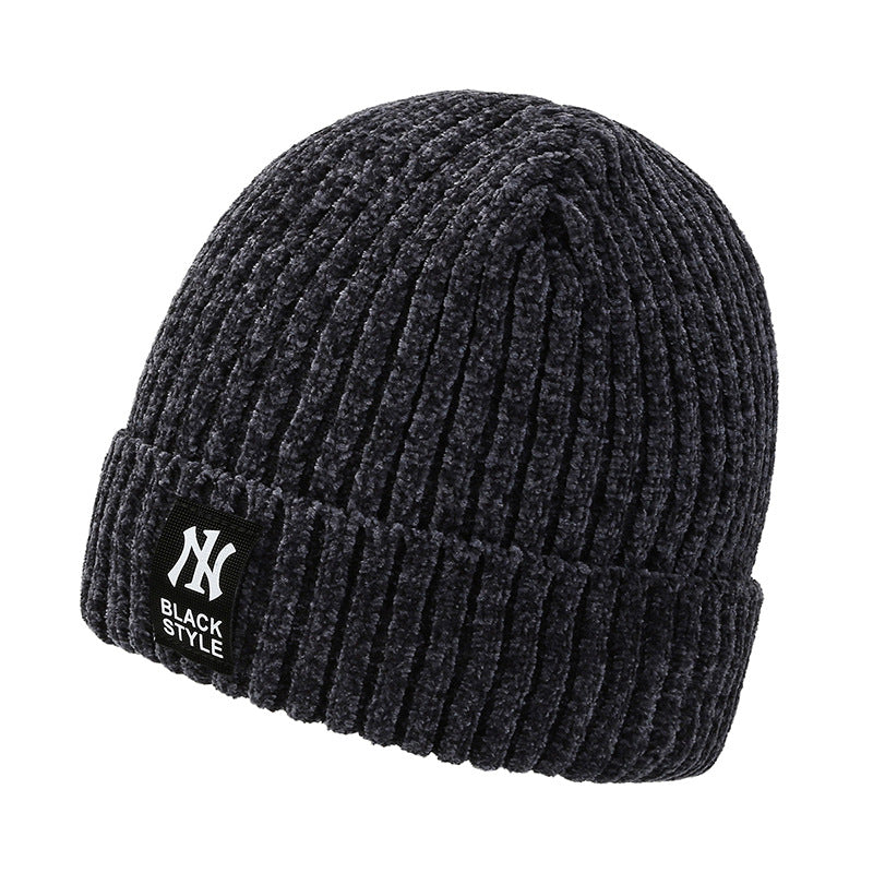 Men's winter fleece knitted hat chenille wool skcap thickened warm pullover cap