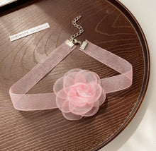 Load image into Gallery viewer, Choker Rose flower necklace Collier ras de cou fleur de rose
