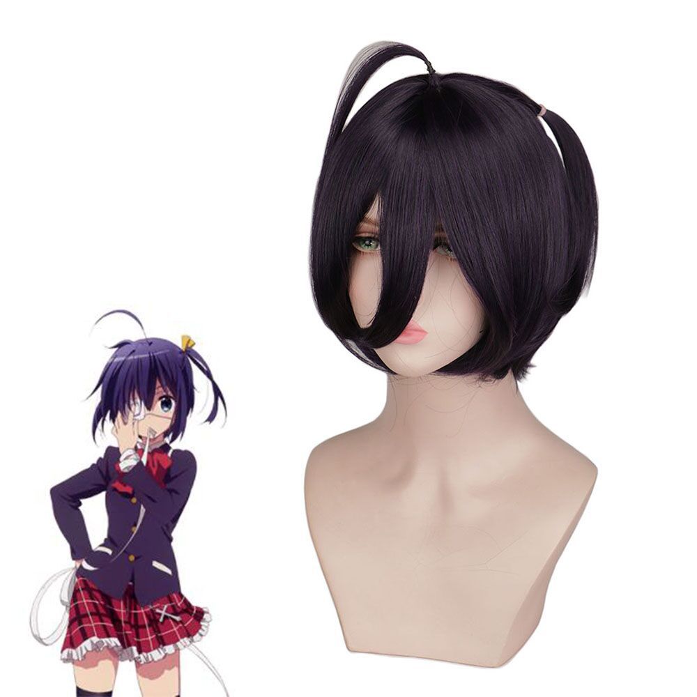 Wig  of Takanashi Rikka Take On Me cos anime wigs cosplay black and purple wigs