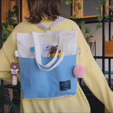 Charger et lire la vidéo dans la visionneuse de la Galerie, Canvas bag shoulder cartoon student class tuition backpack shopping bag
