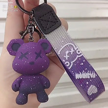 Load and play video in Gallery viewer, Set of 4 Creative colorful  bear keychain cartoon personalized school bag pendant car chain male and female doll small gift
