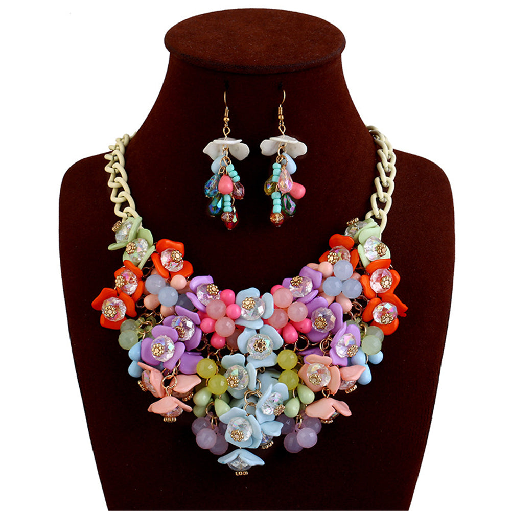 Thời trang phóng đại đầy màu sắc đá quý hoa tai vòng cổ trang sức bộ quà tặng phụ kiện nữ