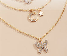 Load image into Gallery viewer, Simple multi-layer three-dimensional butterfly necklace female geometric simple star and moon suit collarbone chain necklace
