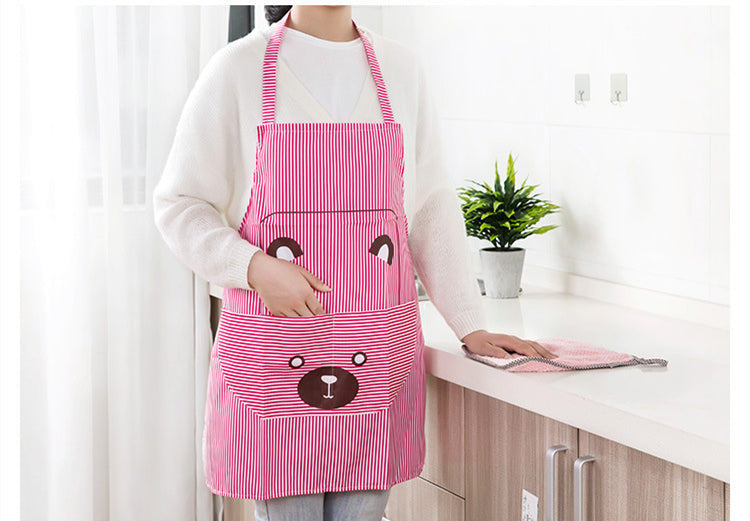 Kitchen cooking apron waterproof and oil-proof household apron home bear adult coverall work clothes  Material: Polyester
