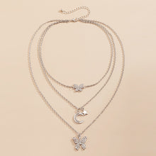 Load image into Gallery viewer, Simple multi-layer three-dimensional butterfly necklace female geometric simple star and moon suit collarbone chain necklace
