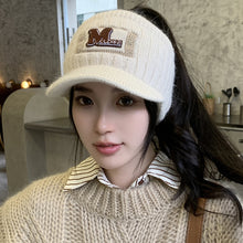 Load image into Gallery viewer, Autumn and winter new empty top fleece letter hat women&#39;s outdoor sports show face small warm leak ponytail knit hat
