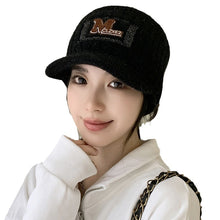 Load image into Gallery viewer, Autumn and winter new empty top fleece letter hat women&#39;s outdoor sports show face small warm leak ponytail knit hat
