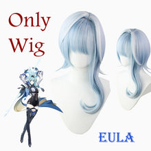 Load image into Gallery viewer, Eula cos wig  anime wig blue highlights  gradient white Genshin Impact
